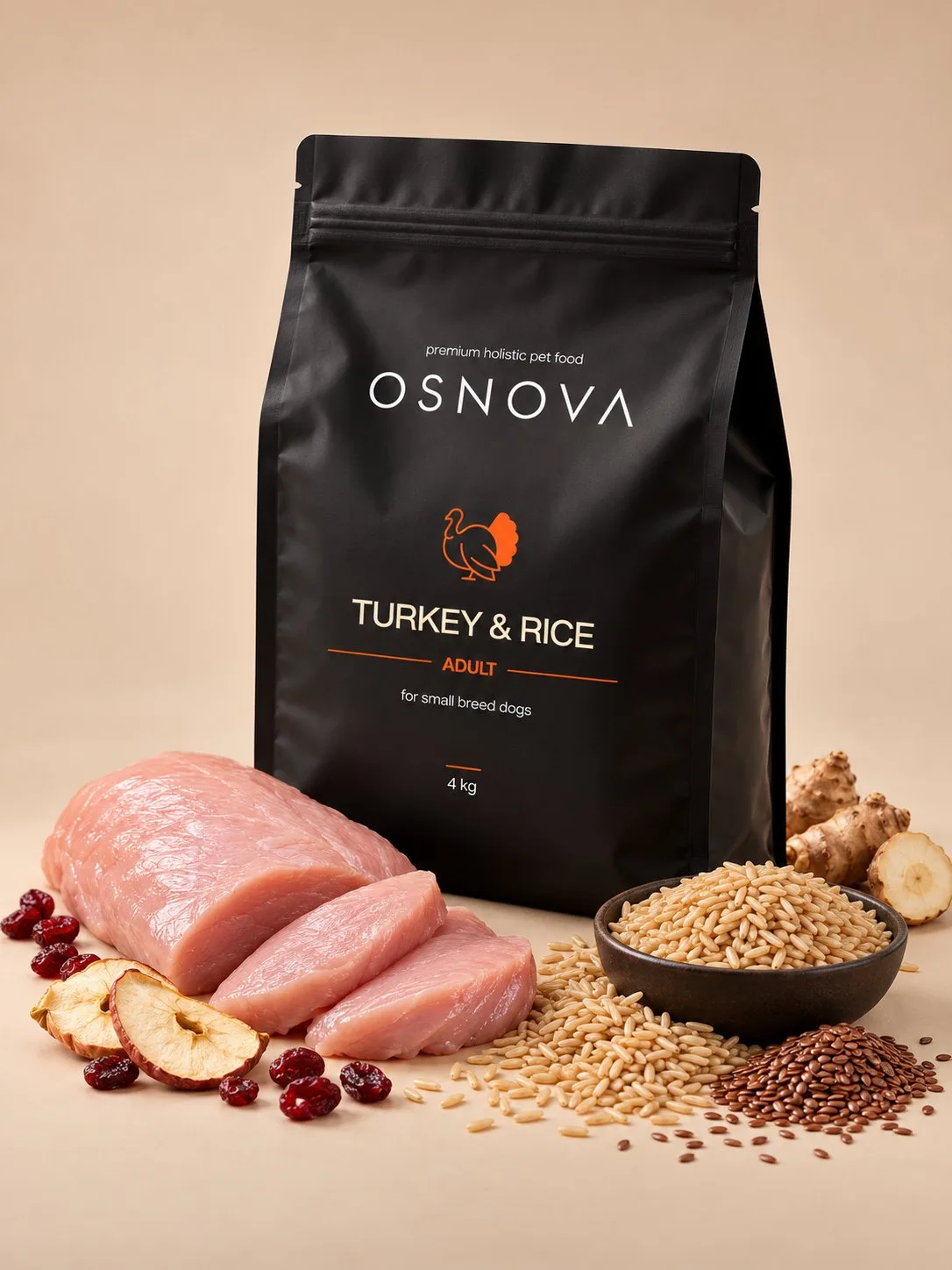 OSNOVA - сухой корм для взрослых собак, индейка с бурым рисом, 4 кг
